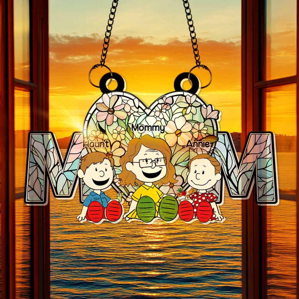 Personalized Gifts For Mom Suncatcher, Soft Vibrant Flower Hear Stained Glass Art 02QHLU270225PA - Ornament - GoDuckee