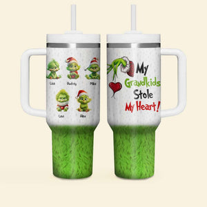 My Kids Stole My Heart, Gift For Family, Personalized 40oz With Handle Tumbler, Green Monster Kids Tumbler, Christmas Gift 06HTHN041023 - Tumbler Cup - GoDuckee