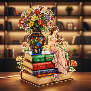 Floral Storytime Book Stack Light Box- Personalized Gift For Book Lovers 04NATN211125 - Light Box - GoDuckee
