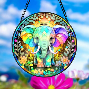 Personalized Rainbow Elephant Stained Glass Suncatcher Ornament 23acqn240824 - Ornament - GoDuckee