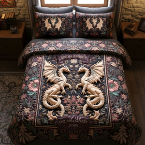Folk Medieval Dragon Couple Quilt Bed Set, Personalized Gifts For Couple 01qhtn201125 - Bedding Set - GoDuckee