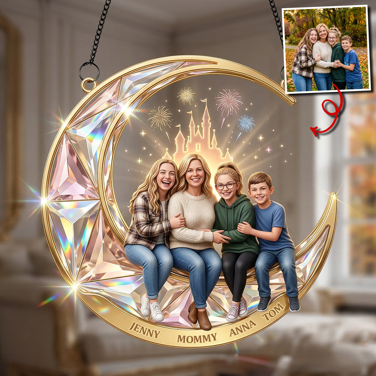 Custom Photo Family suncatcher - Personalized Gifts For Family Suncatcher Ornament 03NATN200326 - Ornament - GoDuckee