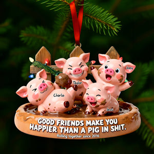 Happy Silly Pig Friends Ornament - Personalized Gifts For Friends 01QHLU231125 - Ornament - GoDuckee