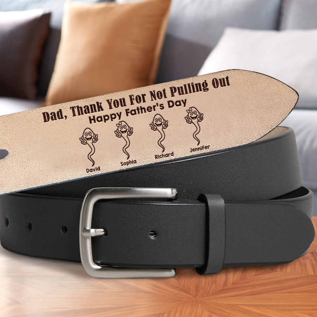 Personalized Leather Belt For Dad – Custom Name Engraved Men's Belt With Hidden Message– Gifts For Father, Husband,Son (Style 1) At Men's Clothing Store