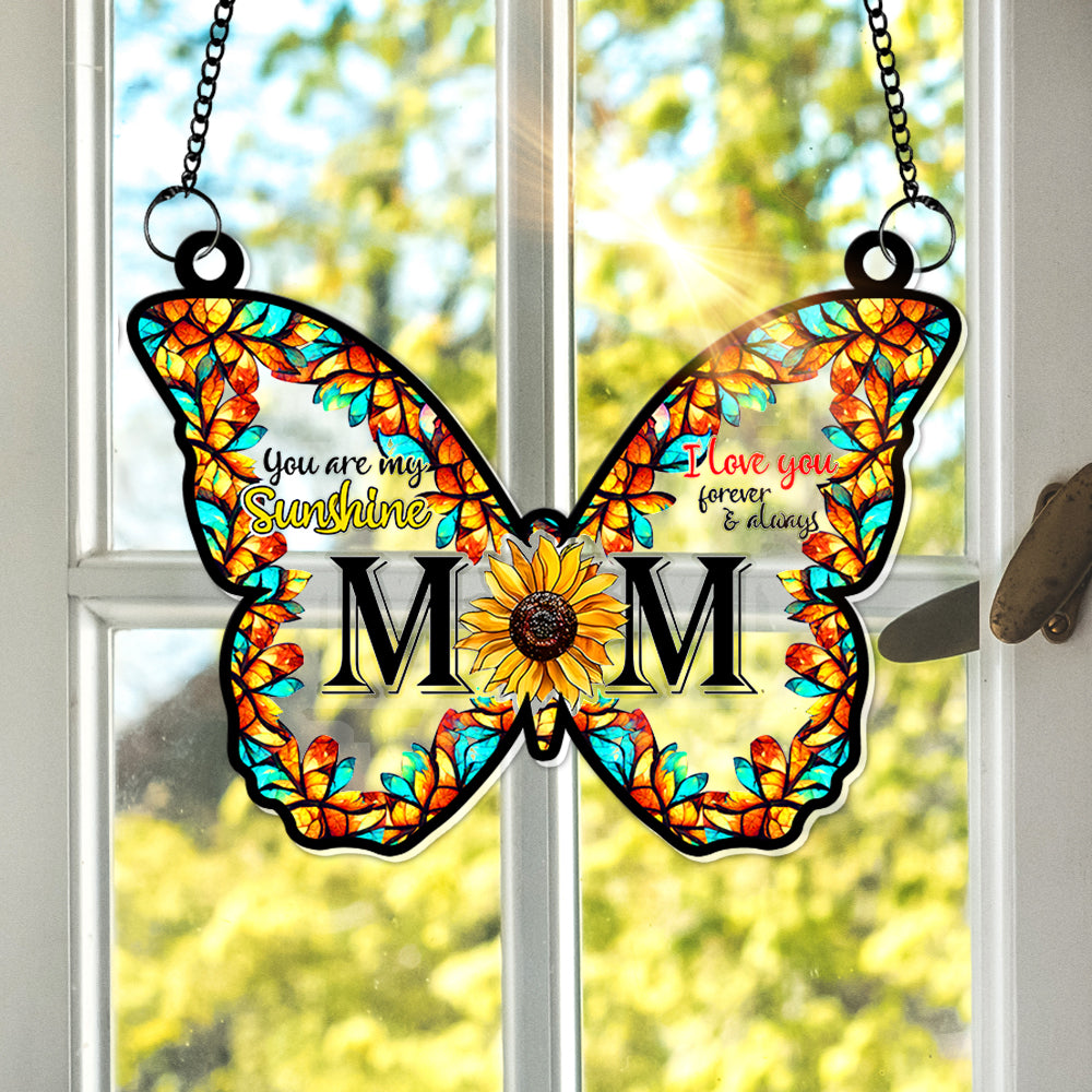 Sunflower Butterfly Mom Window Hanging Suncatcher - Personalized Gift For Mom 04XQLU210325 - Ornament - GoDuckee
