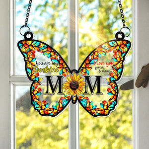 Sunflower Butterfly Mom Window Hanging Suncatcher - Personalized Gift For Mom 04XQLU210325 - Ornament - GoDuckee