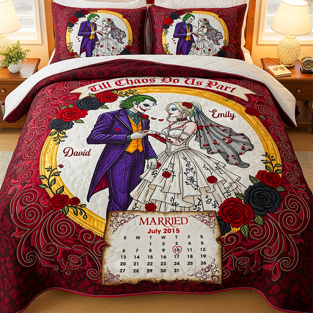 Spooky Married Couple Quilt Bed Set Special Line - Personalized Gift For Couple 04NAPU110725 - Blanket - GoDuckee