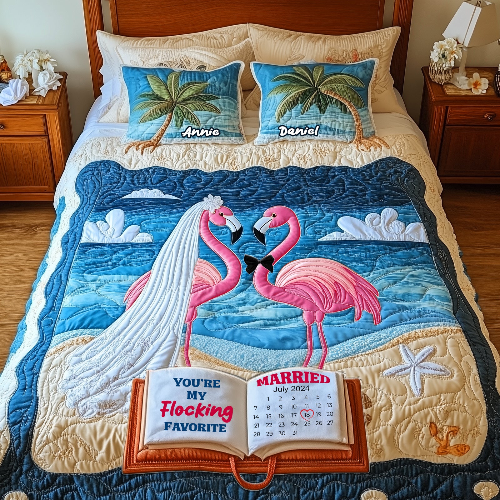 Flamingo Wedding Quilt Bedding Set - Personalized Gifts For Couple 05tglu070725 - Blanket - GoDuckee