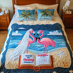 Flamingo Wedding Quilt Bedding Set - Personalized Gifts For Couple 05tglu070725 - Blanket - GoDuckee