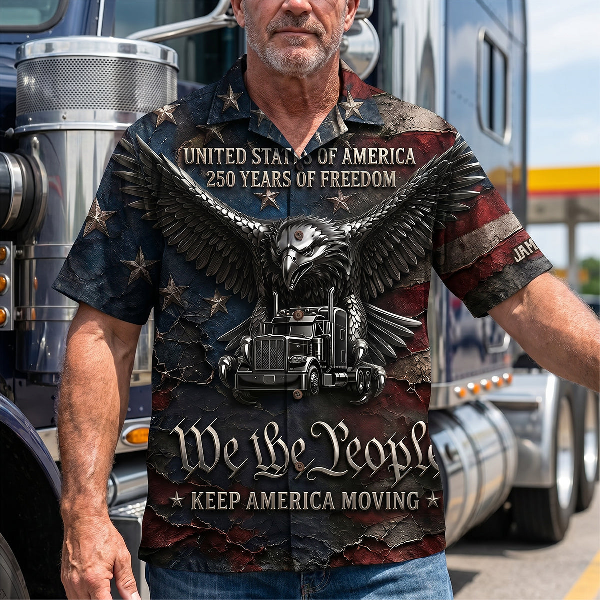 Badass Trucker Keep America Moving Hawaiian Shirt, Personalized Gifts For Trucker 03qhdt260626 - Hawaiian Shirts - GoDuckee