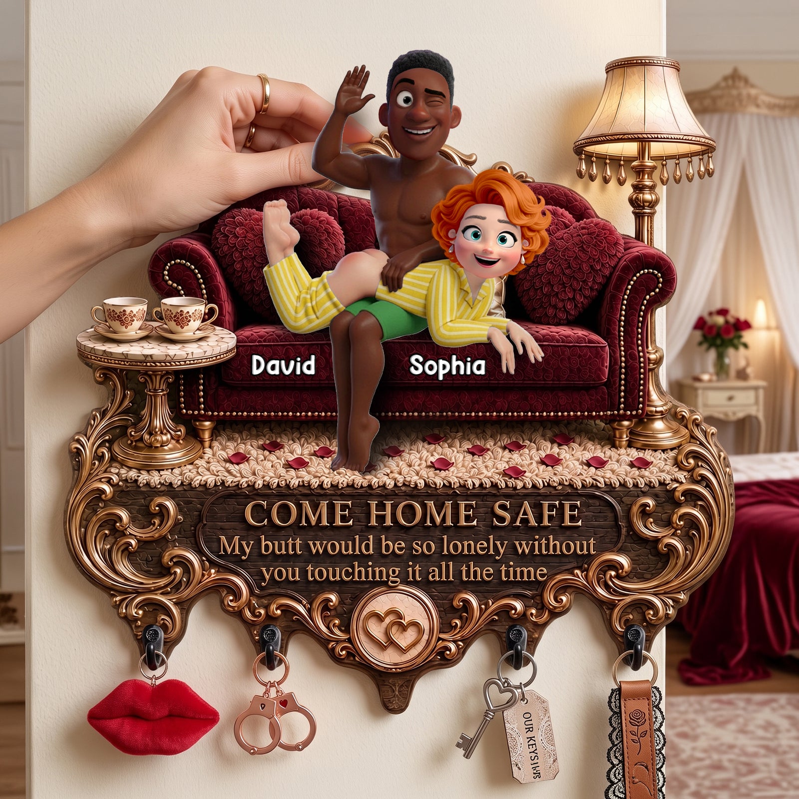 Come Home Safe Cheeky Couple Acrylic Key Hanger - Personalized Gifts For Couples 04ohlu170726 - Key Hanger - GoDuckee