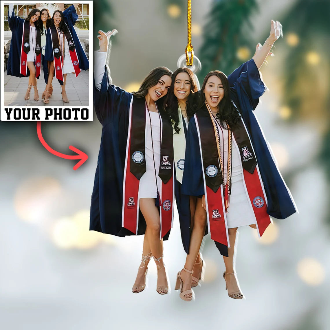 Custom Photo Gifts For Graduate, Upload Graduate With Friends Photo Christmas Ornament 42pgvp140924 - Ornament - GoDuckee