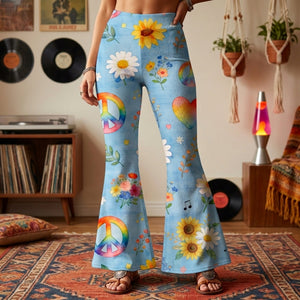 Hippie Peace Flare Leggings - Gifts For Hippie Lovers 05PGLU200326 - Shorts and Pants - GoDuckee