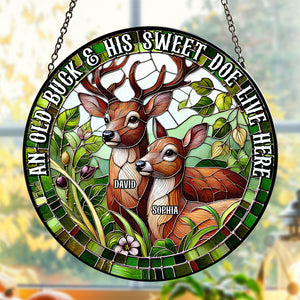 Personalized Gifts For Couple Stained Glass, Deer Hunting Couple Live Here 02qhtn300824 - Ornament - GoDuckee