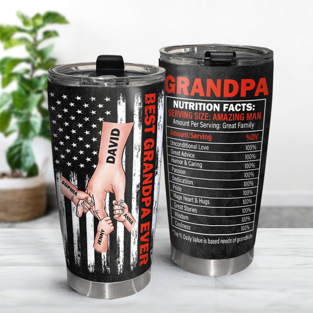 Best Grandpa Ever Personalized Tumbler, Gift For Dad, Father's Day Gift, Holding Hands With Dad - Tumbler Cup - GoDuckee