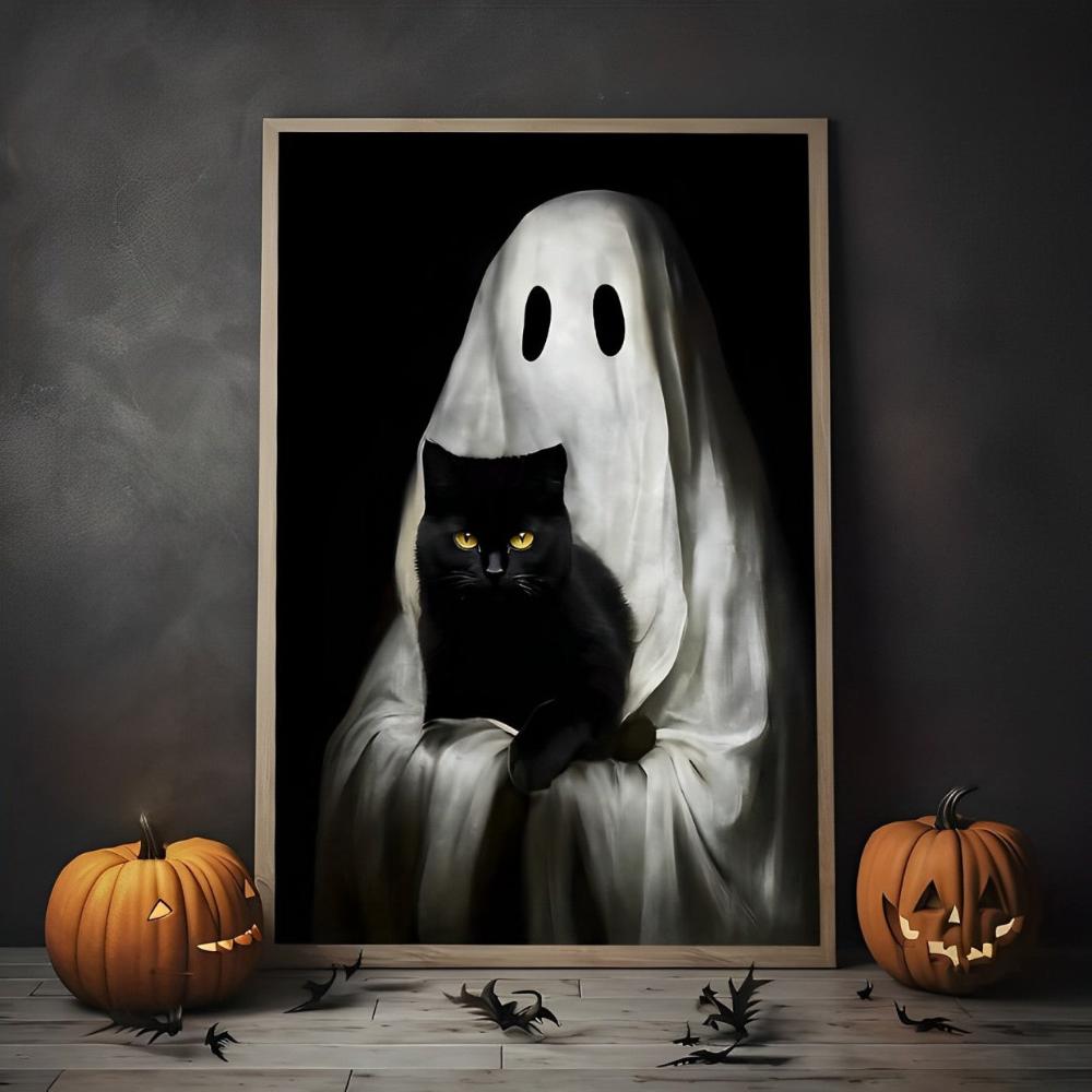 Black Cat And Ghost Canvas Print 04acxx200824 Halloween Gifts - Poster & Canvas - GoDuckee