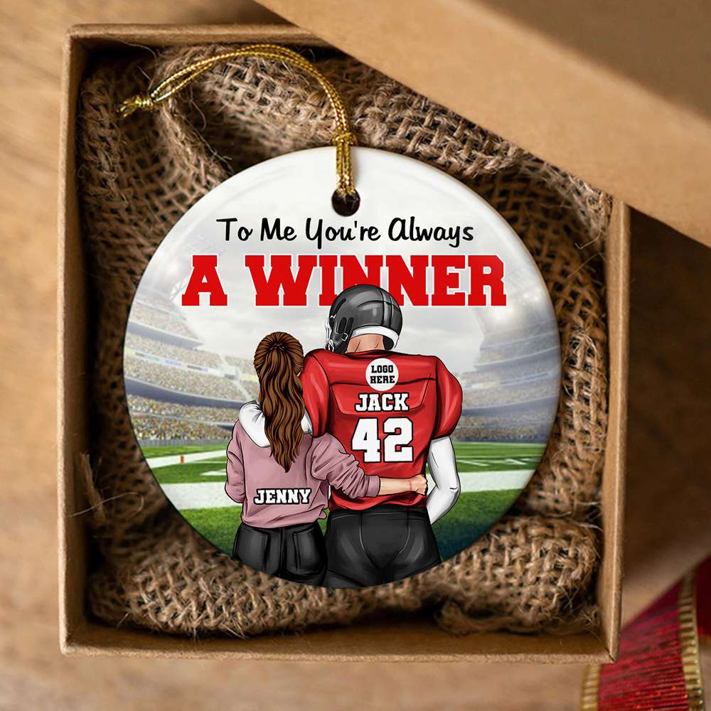 Personalized Gifts For Football Couple Ceramic Ornament 05ACDT081024TM - Ornament - GoDuckee