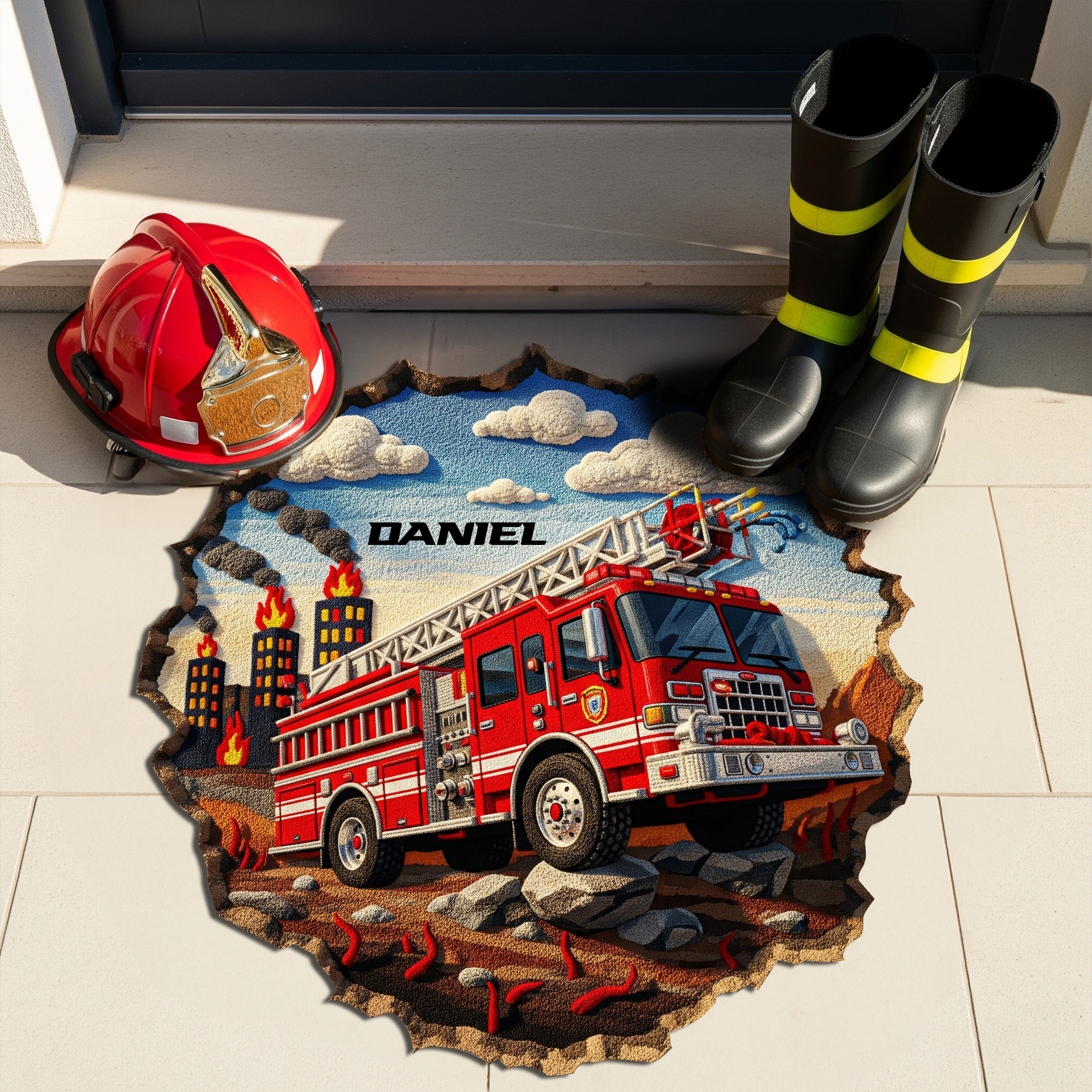 Rescue Hero Firetruck Doormat - Personalized Gifts For Firefighter 05OHLU130825 - Doormat - GoDuckee