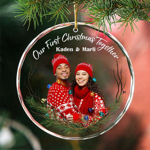 Our First Christmas Together, Couple Gift, Personalized Crystal Ornament, Custom Image Ornament, Christmas Gift - Ornament - GoDuckee