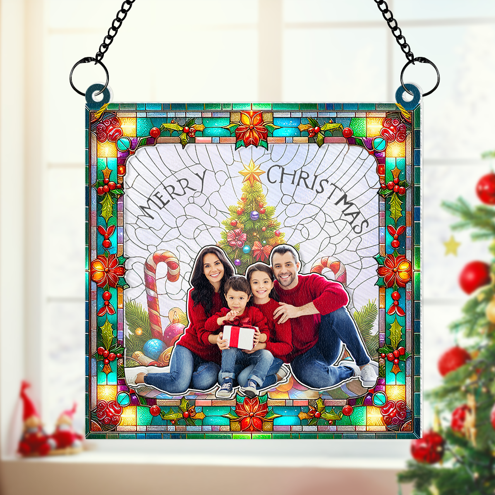 Custom Photo Gifts For Family Christmas Suncatcher Ornament 01NAHU270824 - Ornament - GoDuckee