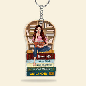 Reading Girl On Bookshelf 01huhu080823tm Personalized Keychain - Keychains - GoDuckee