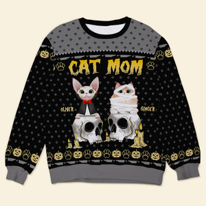 Happy Meow-O-Ween, Gift For Cat Lovers, Personalized Knitted Ugly Sweater, Horror Cat Family Sweater,, Halloween Gift - AOP Products - GoDuckee