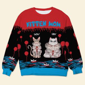 We All Meow Down Here, Gift For Cat Lover, Personalized Knitted Ugly Sweater, Family Horror Cat Sweater, Halloween Gift 04HUXX040823 - AOP Products - GoDuckee