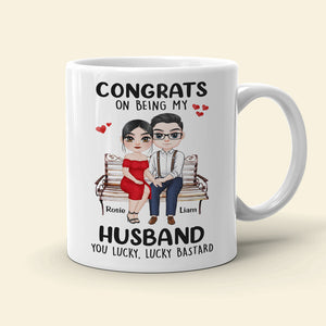 Congrats On Being My Husband, Gift For Couple, Personalized Mug, Couple Sitting Mug, Couple Gift - Coffee Mug - GoDuckee