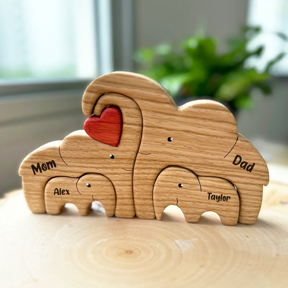 Elephant Family Gift, Personalized Elephant Family Wooden Art Puzzle, Gift For Family