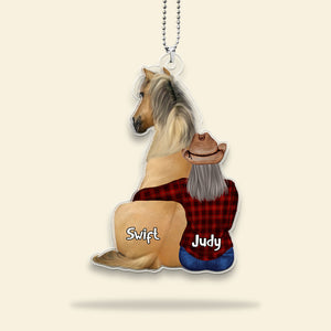 Gift For Horse Lover, Personalized Car Ornament, Cowgirl Hugging Horse Ornament - Ornament - GoDuckee