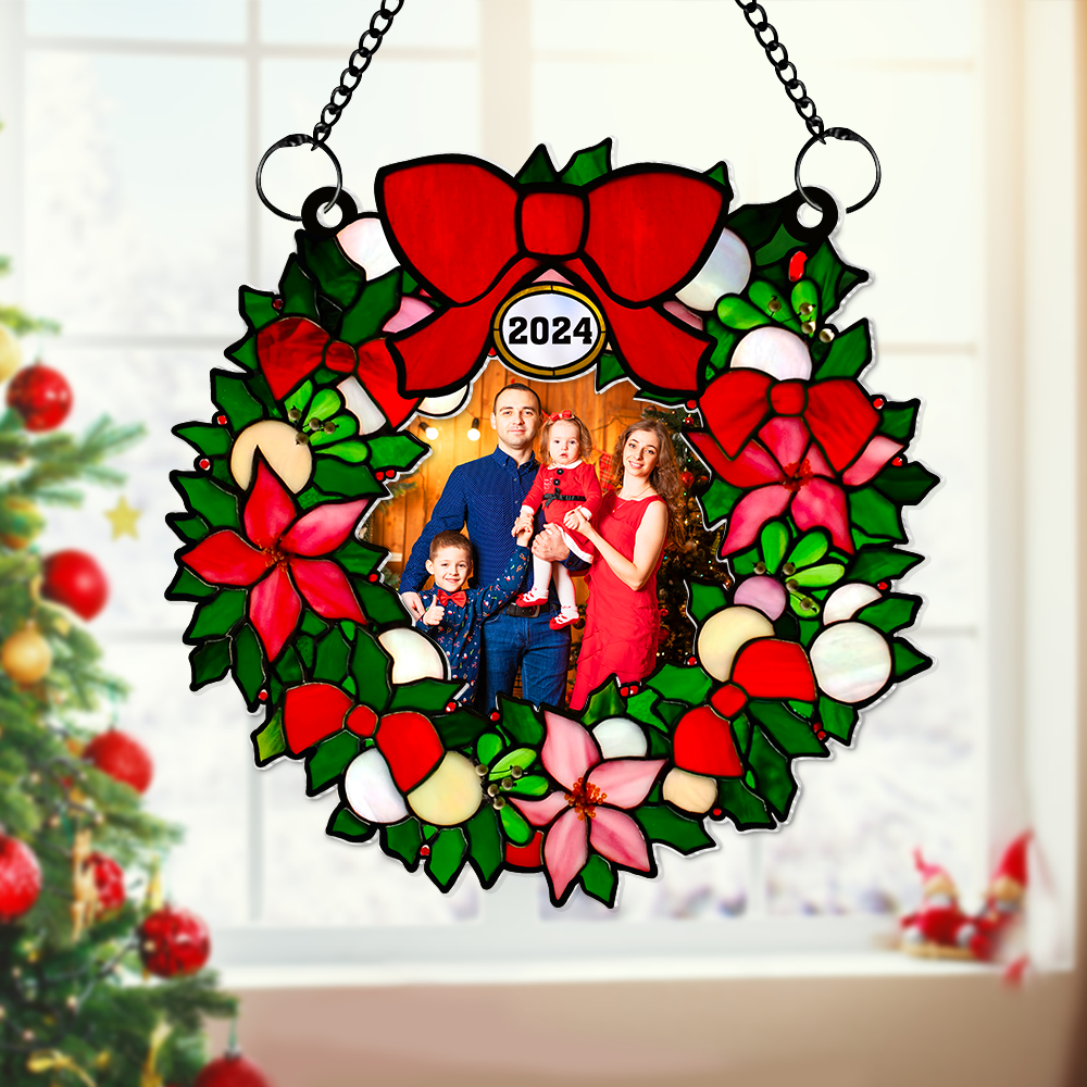 Custom Photo Gifts For Family Christmas Suncatcher Ornament 03QHHU270824 - Ornament - GoDuckee