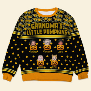 Family's Little Pumpkin, Gift For Family, Personalized Knitted Ugly Sweater, Peeking Kid Sweater, Halloween Gift - AOP Products - GoDuckee