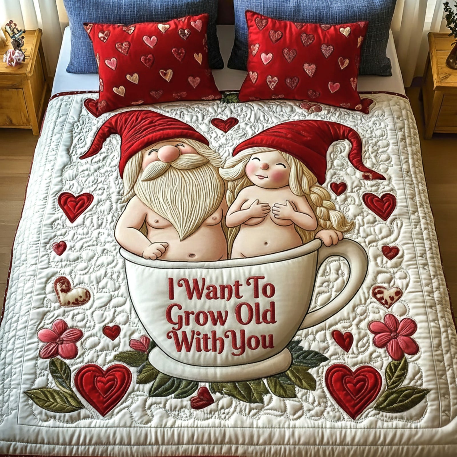 Gnome Old Couple Quilt Bed Set Special Line - Personalized Gifts For Couple 06namg281125 - Bedding Set - GoDuckee