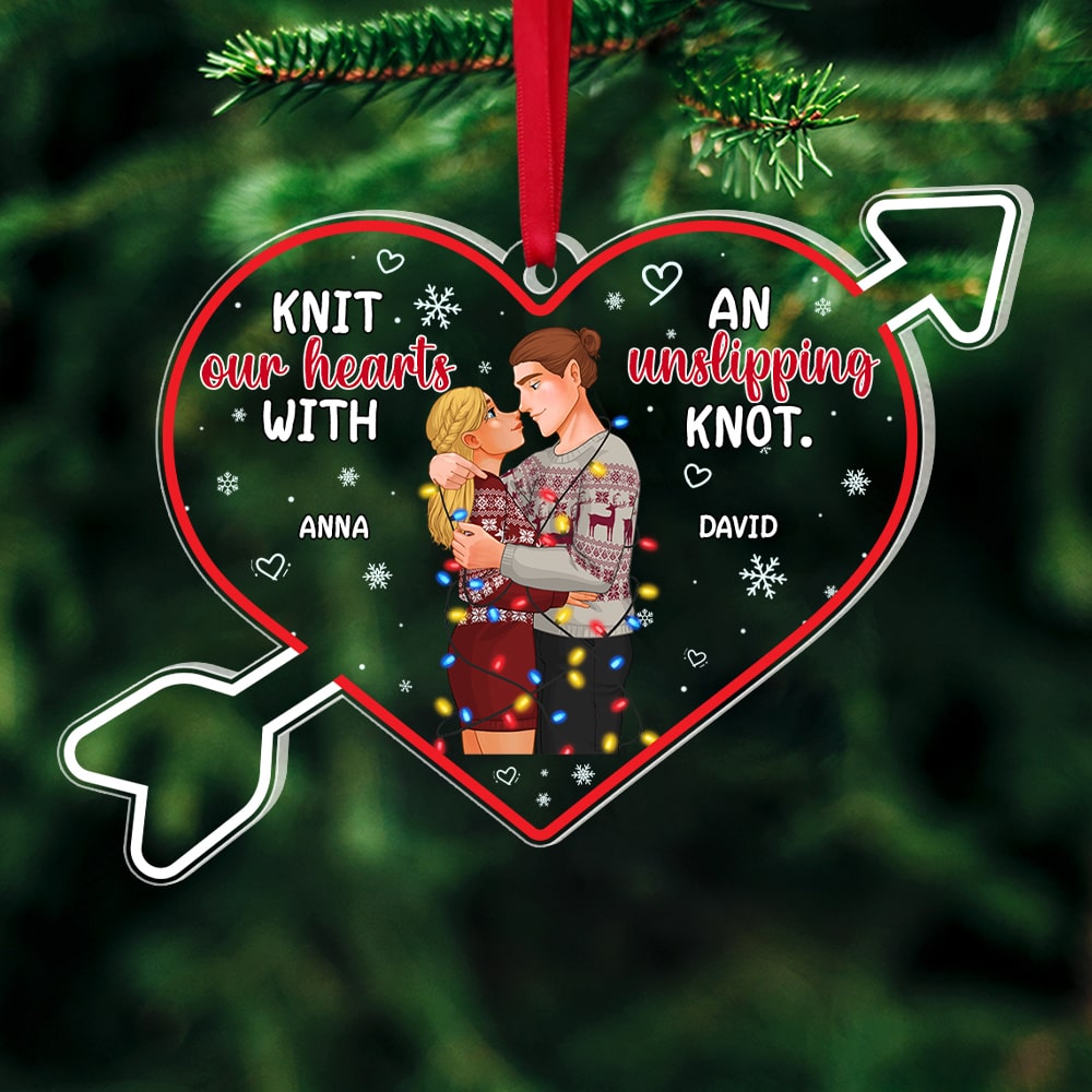 Knit Our Hearts With An Unslipping Knot, Personalized Ornament, Gift For Couple - Ornament - GoDuckee