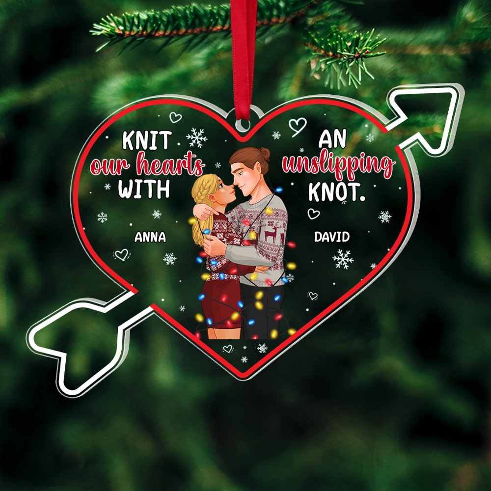 Knit Our Hearts With An Unslipping Knot, Personalized Ornament, Gift For Couple - Ornament - GoDuckee