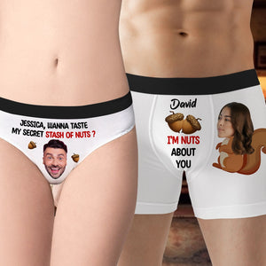 Wanna Taste My Secret Stash Of Nuts, Custom Couple Photo Men & Women Boxer Briefs, Gift For Couple, Valentine's Gifts - Boxer Briefs - GoDuckee