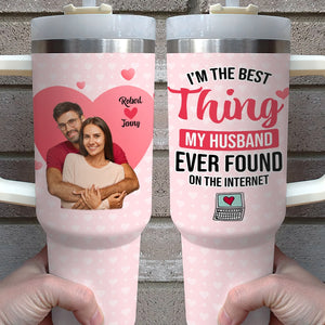 I'm The Best Thing, Custom Photo Couple Tumbler With Handle, Valentine's Gift, Gift For Couple - Tumbler Cup - GoDuckee