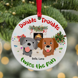 Double Trouble Twice The Fun-Personalized Ornament - Ceramic Circle Ornament-Gift For Dog Lover- Christmas Gifts - Ornament - GoDuckee