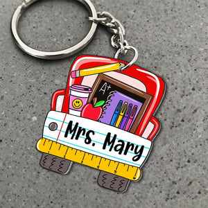 Personalized Red School Stuffs Keychain Gift For Teacher - Keychains - GoDuckee