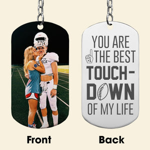 Football Couple-Custom Photo Stainless Steel Engraved Keychain- Couple Gift - Keychains - GoDuckee