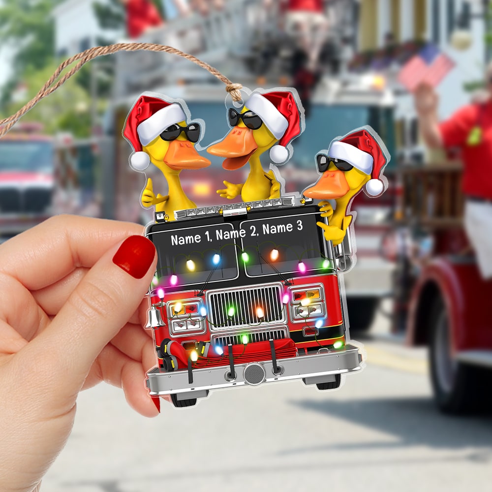 Personalized Fire Truck Duck Ornament- Gift For Firefighter- Christmas Ornament - Ornament - GoDuckee