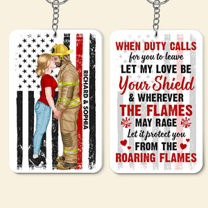 Let My Love Be Your Shield, Personalized Keychain- Firefighter Couple Gift- Gift For Valentine's Day - Keychains - GoDuckee