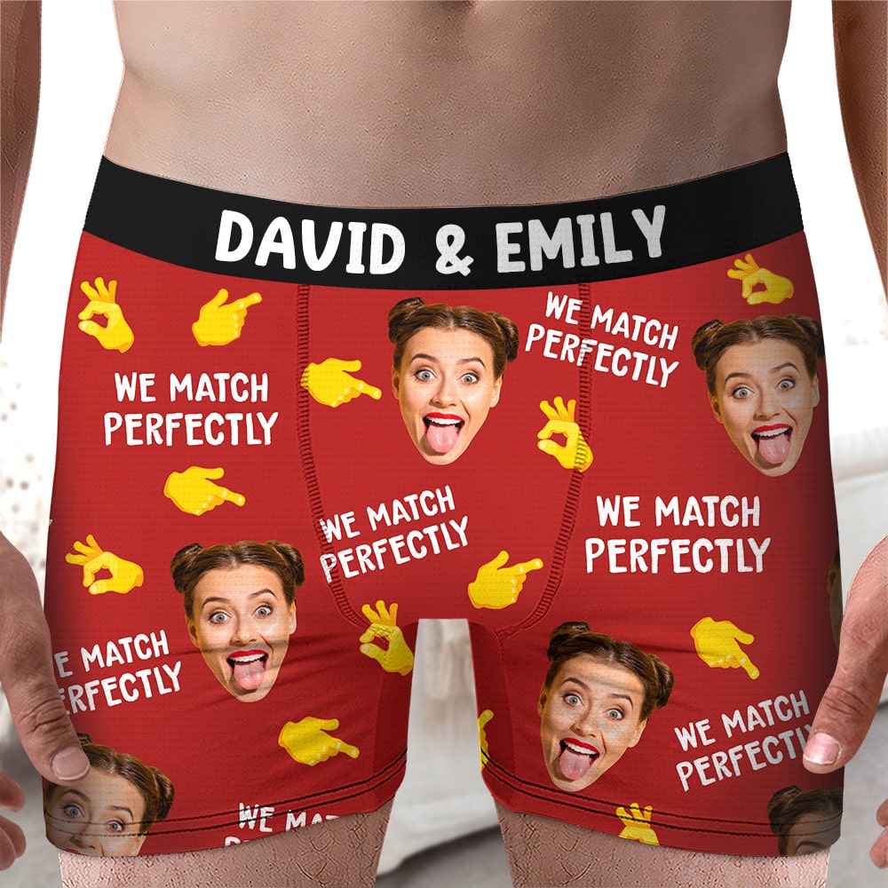 We Match Perfectly- Custom photo Men & Women Boxer Briefs- Funny Coupl -  GoDuckee