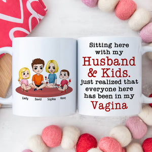 Personalized Gifts For Family Coffee Mug Sitting Here With My Husband - Coffee Mug - GoDuckee