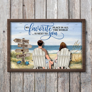 Anniversary Gift, Gift For Couple, My Favorite Place In All The World Is Next To You-Personalized Wooden Art- Couple Wood Sign - Wood Sign - GoDuckee
