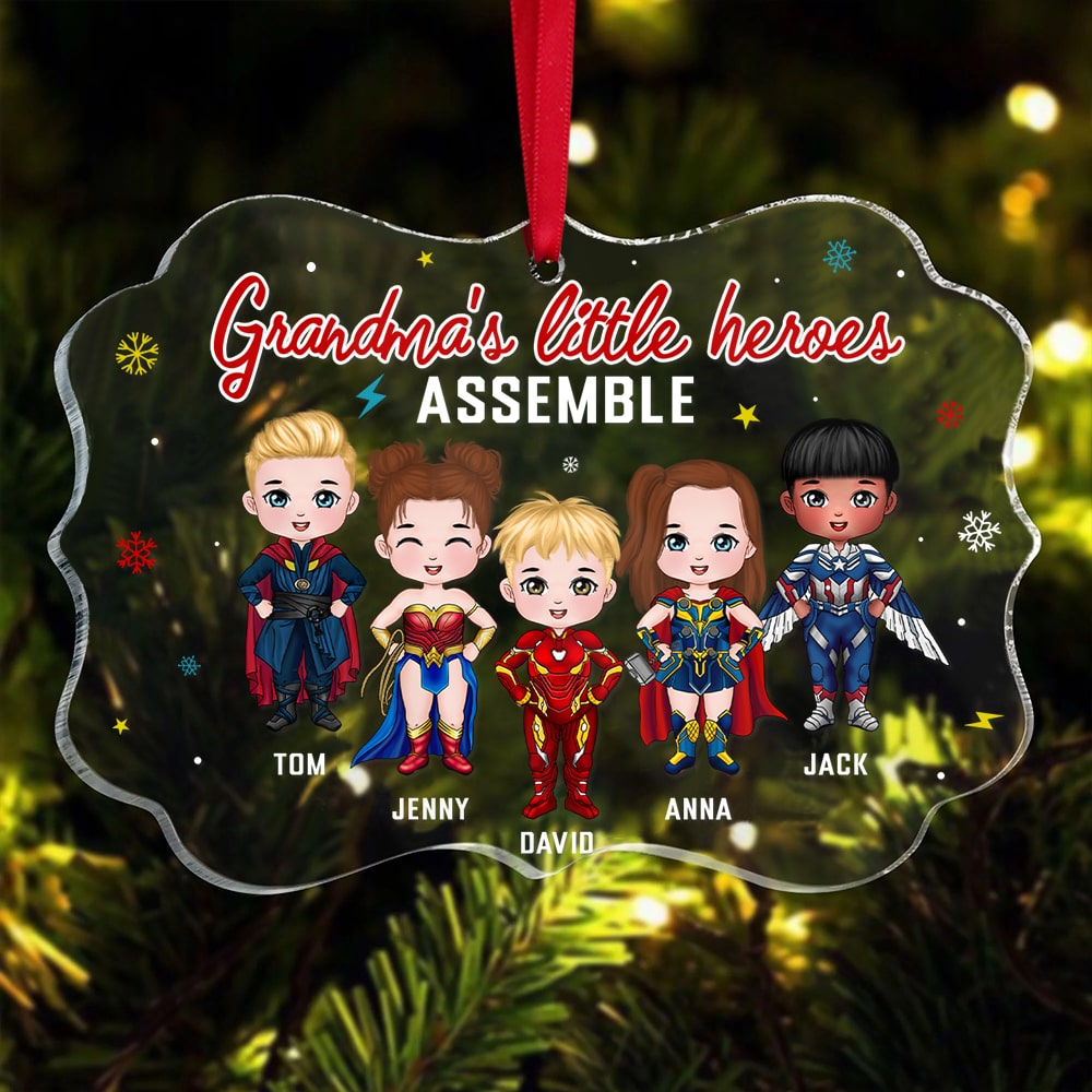 Grandma's Little Heroes Assemble, Personalized Medallion Acrylic Ornament PW-02NATN120923 - Ornament - GoDuckee