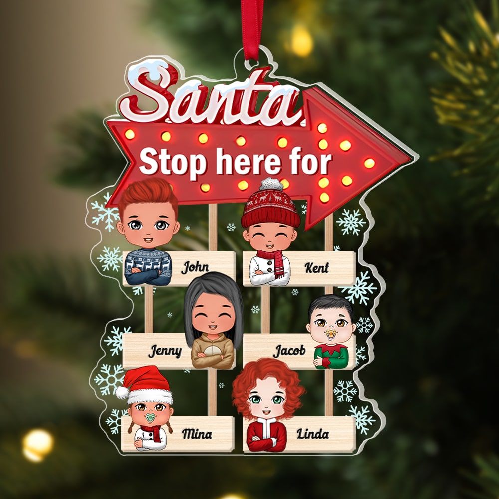 Santa Stop Here For, Personalized Cute Kids Acrylic Ornament, Christmas Gift For Kids