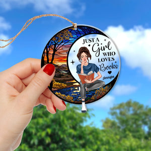 Just A Girl Who Loves Books- Personalized Suncatcher Ornament- Acrylic Custom Shape Ornament- Gift For Book Lover- Christmas Gift - Ornament - GoDuckee