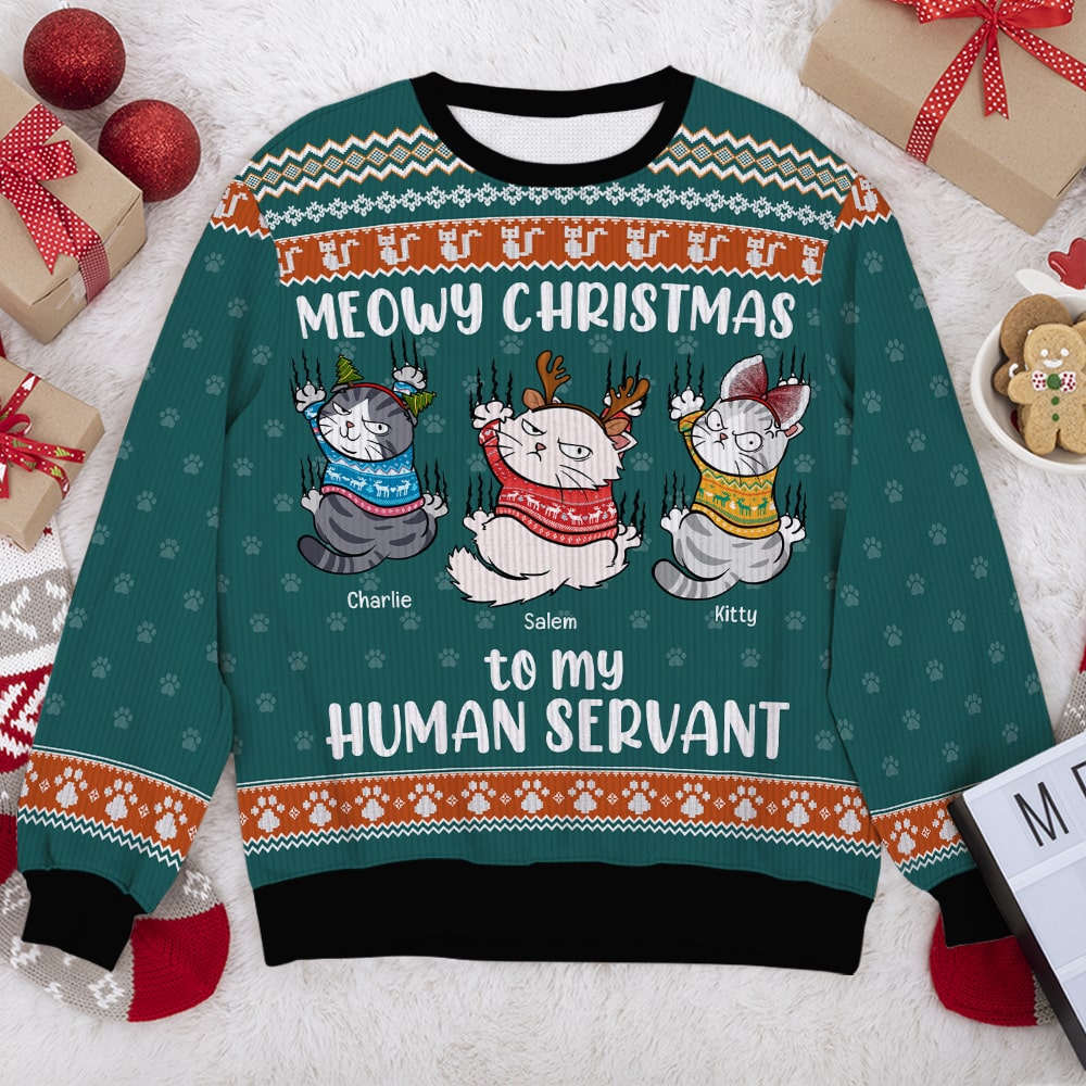 To My Human Servant-Personalized 3D Knitted Ugly Sweater-Gift For Cat Lover - AOP Products - GoDuckee