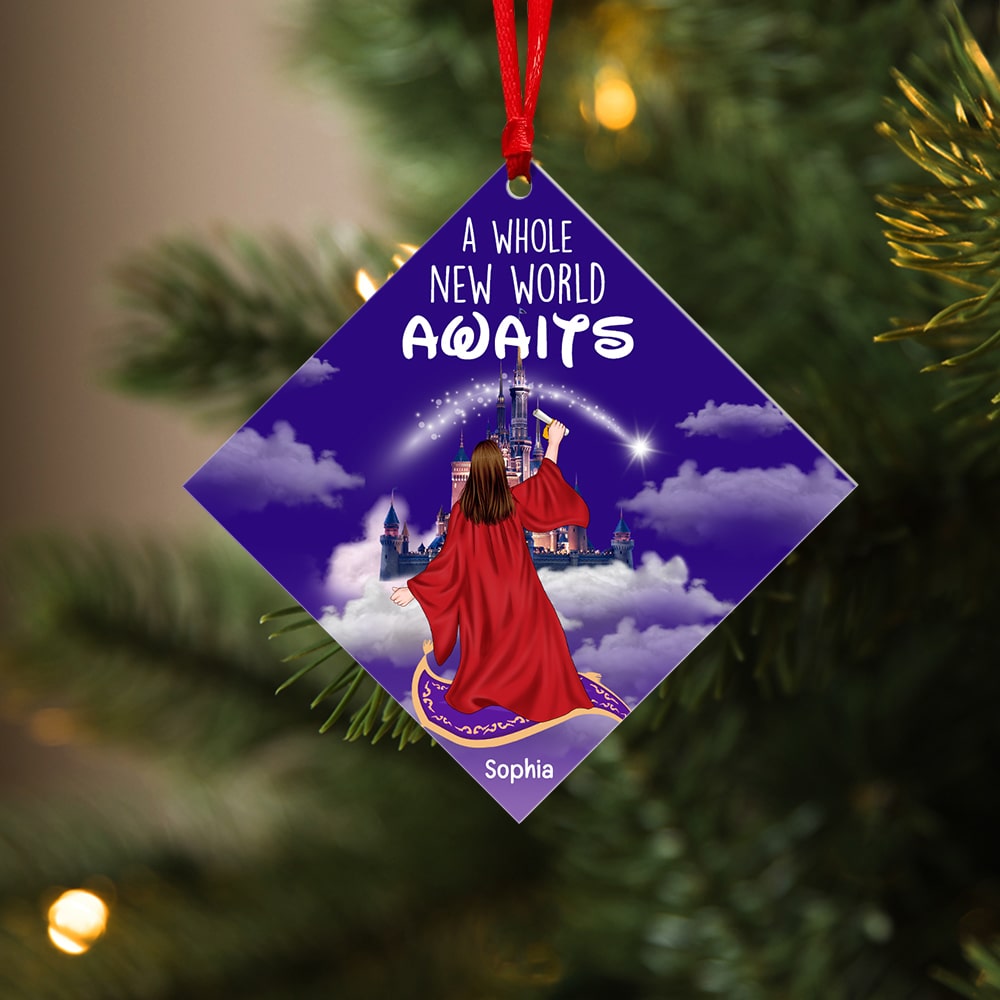 A Whole New World Awaits, Personalized Graduation Ornament, PW17-01OHPU280923TM, Graduation Gift, Christmas Ornament - Ornament - GoDuckee